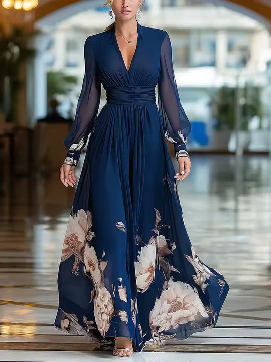 Vestito Lungo Eleganza Floreale blu