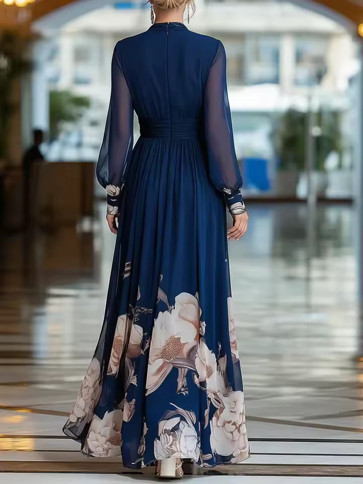 Vestito Lungo Eleganza Floreale blu